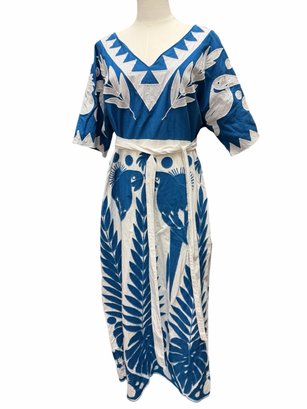 F-1 Farm Rio Blue Patchwork Embroidered Maxi Dress